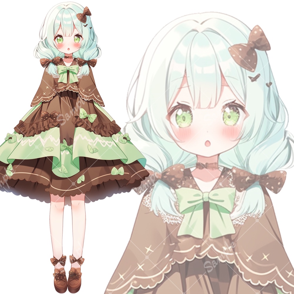 全身立ち絵素材197 チョコミントカラーワンピ 女の子