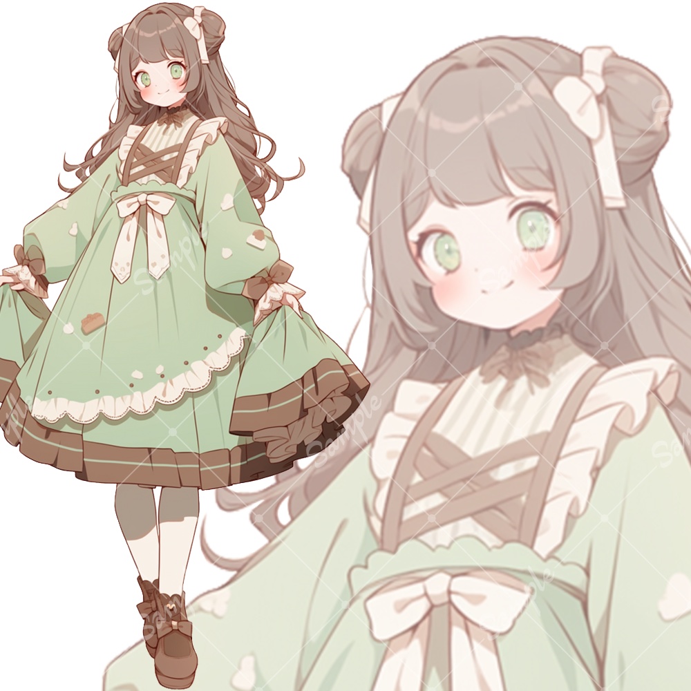 全身立ち絵素材198 チョコミントカラーワンピ 女の子
