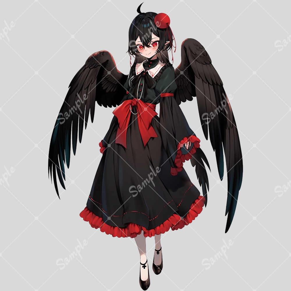 全身立ち絵素材222 鳥人 カラス 女の子