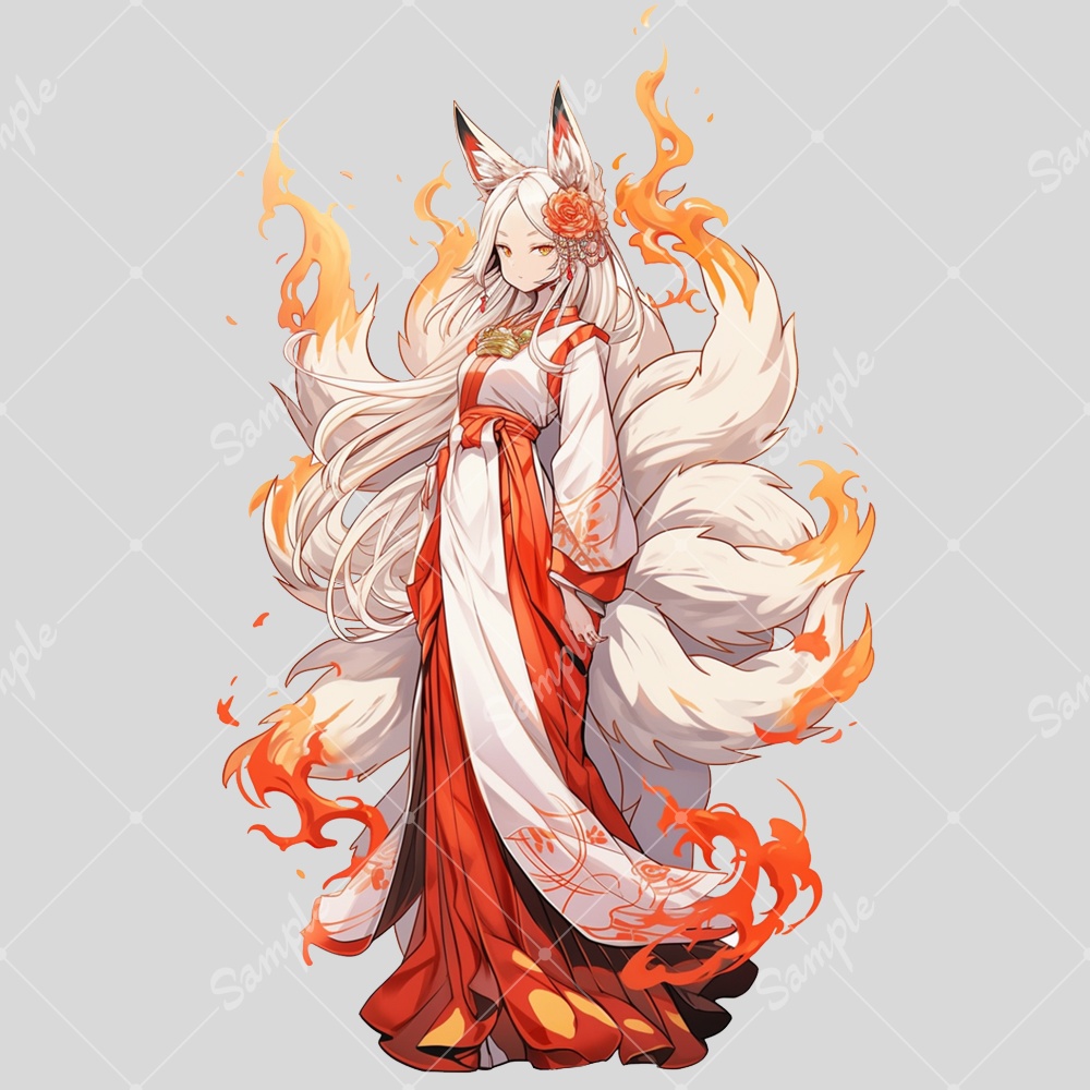 全身立ち絵素材229 九尾の狐 女の子