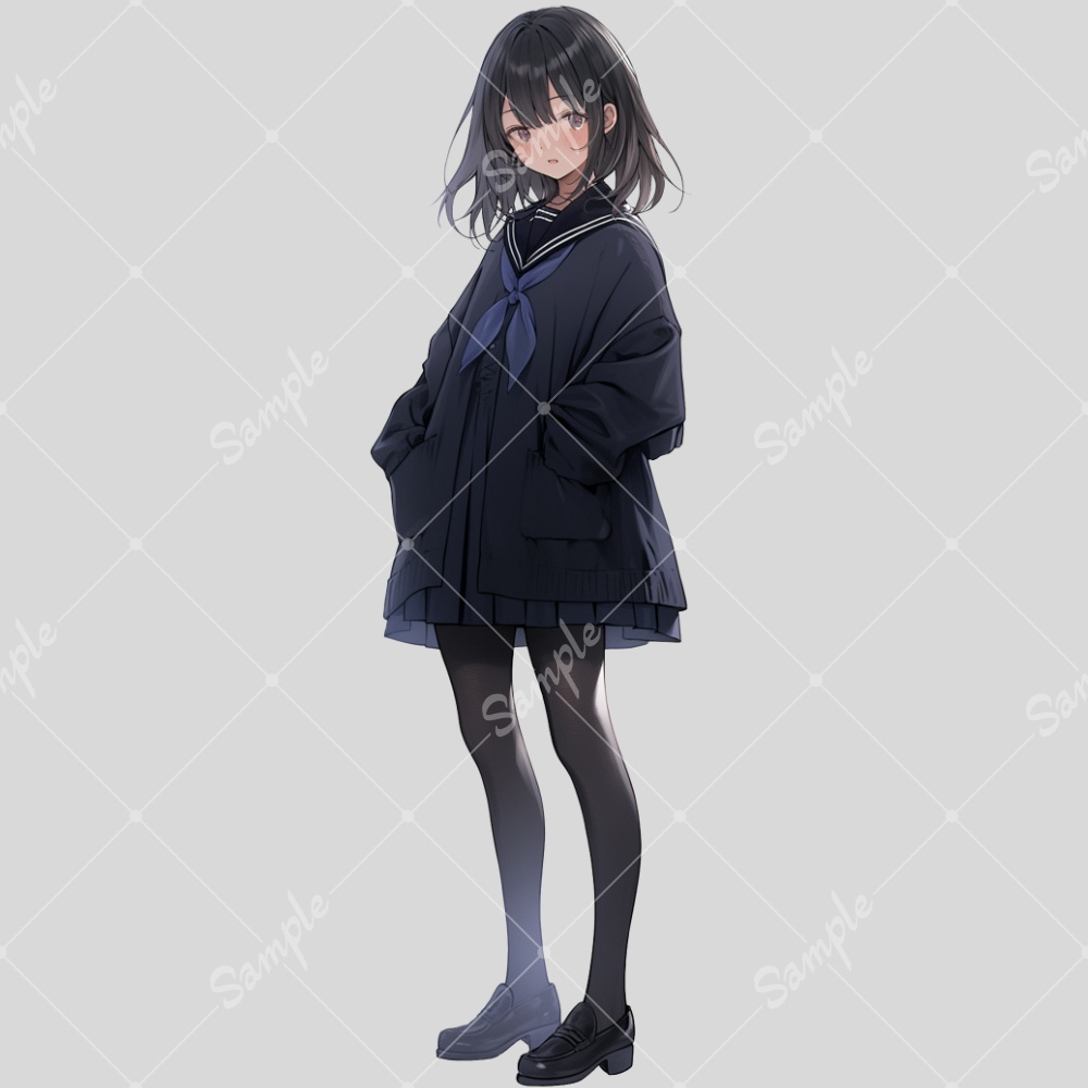 全身立ち絵素材232 女子高生 女の子 背景非透過