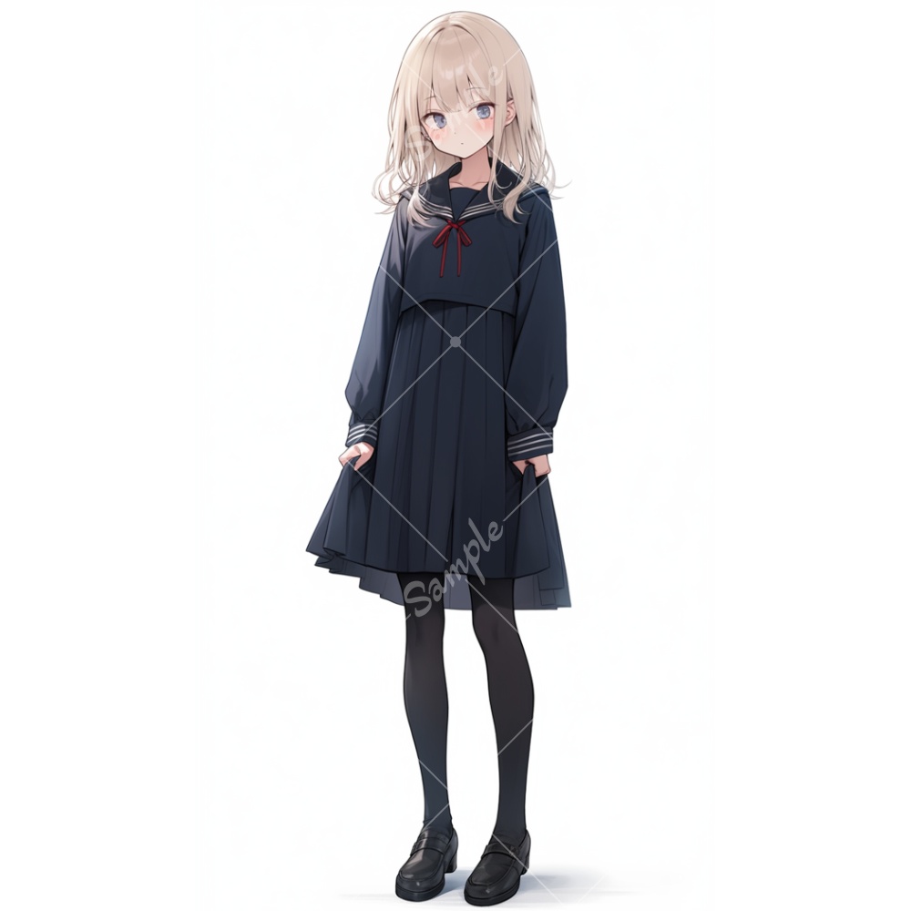 全身立ち絵素材234 金髪 女子高生 女の子 背景非透過