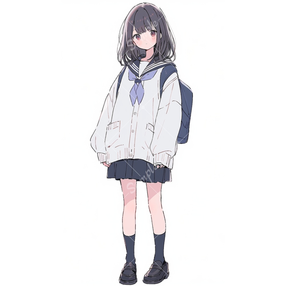 全身立ち絵素材235 素朴な女子高生 女の子 背景非透過