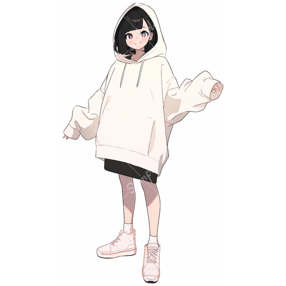 全身立ち絵素材238 パーカー女子 女の子 背景非透過