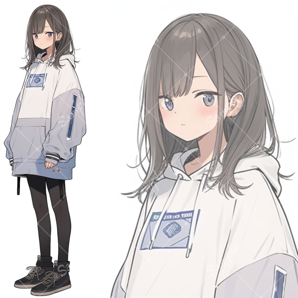 全身立ち絵素材239 パーカー女子 女の子 背景非透過