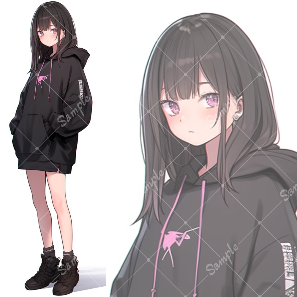 全身立ち絵素材240 パーカー女子 女の子 背景非透過