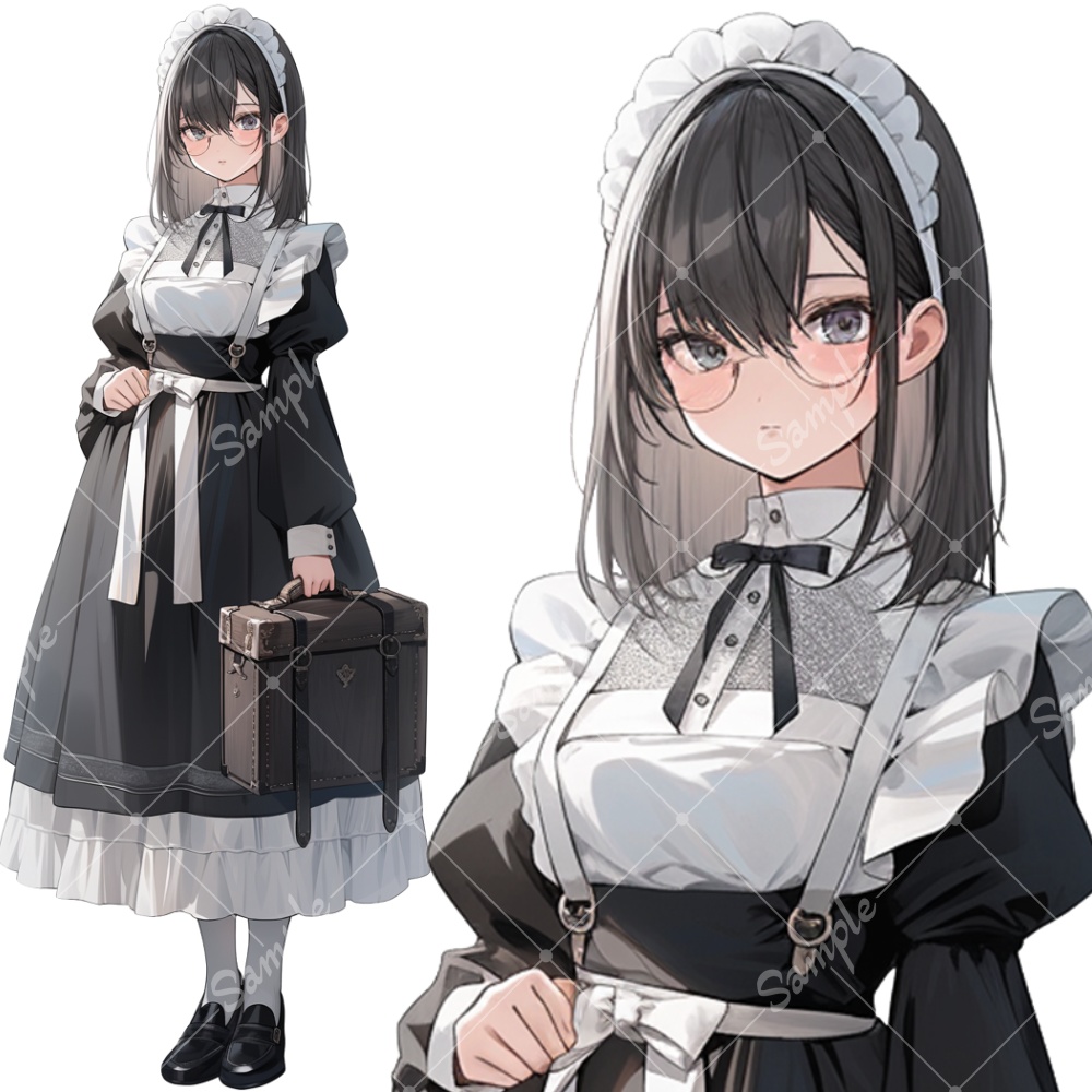 全身立ち絵素材242 クラシカルメイド メガネ 女の子