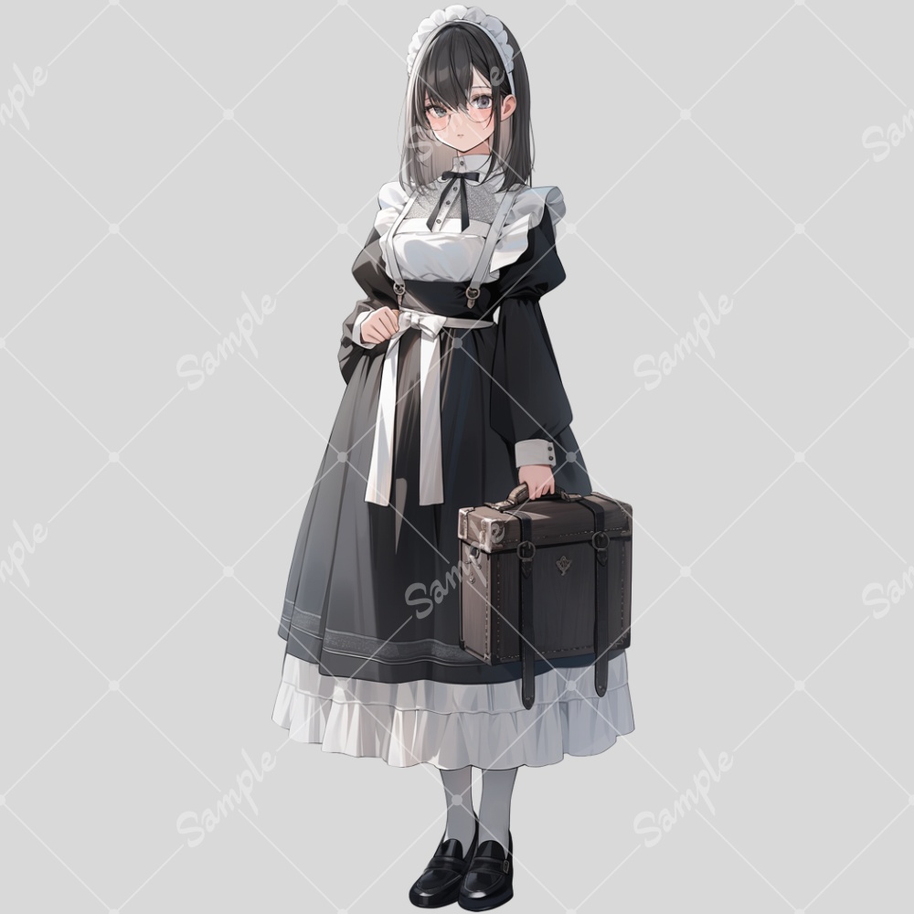 全身立ち絵素材242 クラシカルメイド メガネ 女の子