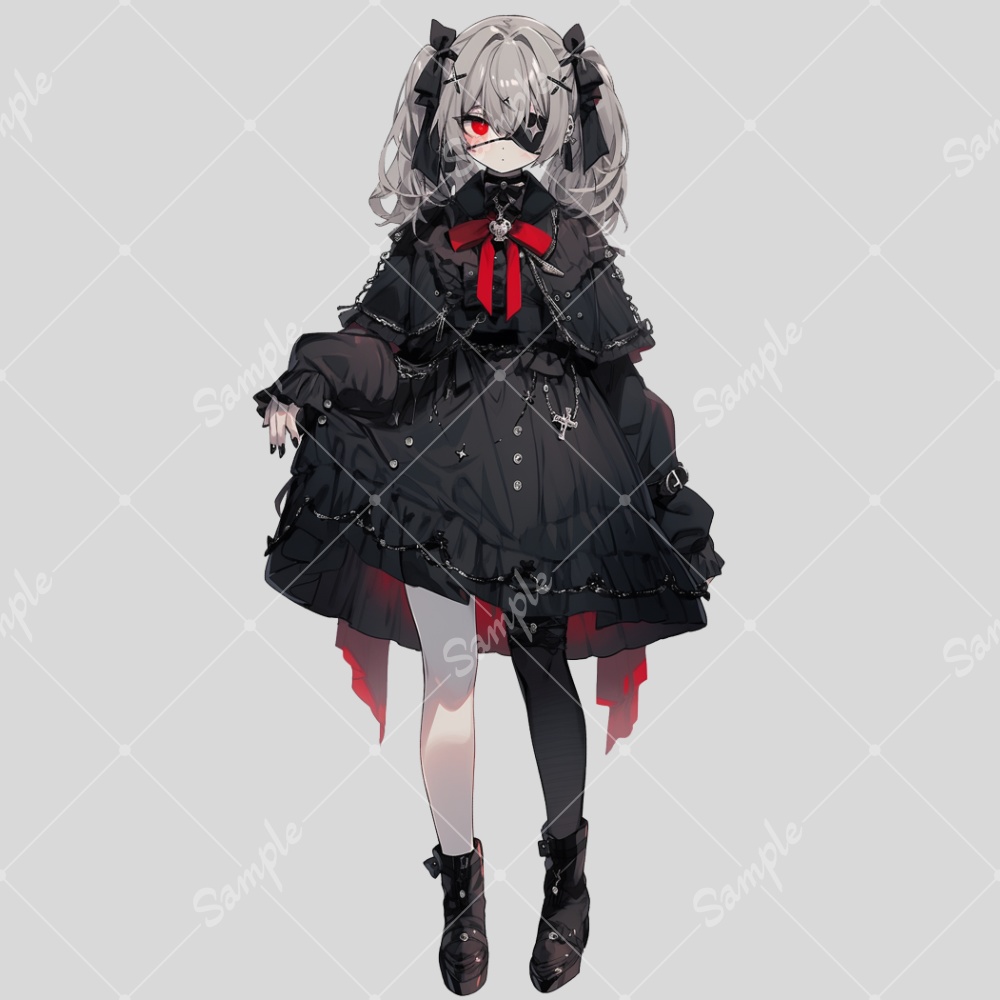 全身立ち絵素材244 ゴシックドレス 眼帯 女の子