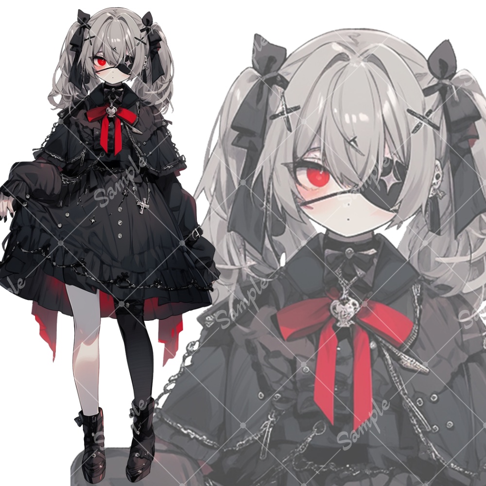 全身立ち絵素材244 ゴシックドレス 眼帯 女の子