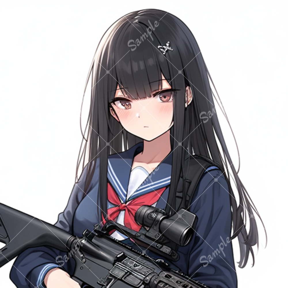 全身立ち絵素材247 銃を持った女の子 制服 女子高生 背景非透過