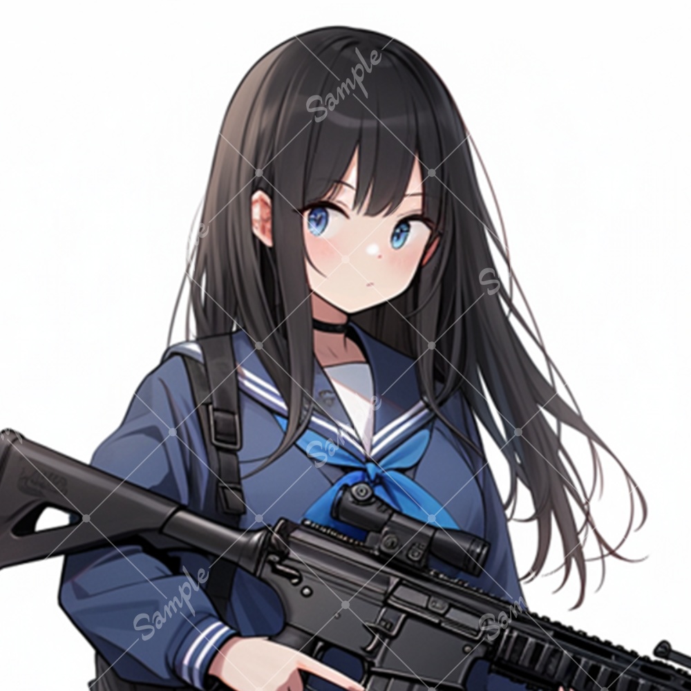 全身立ち絵素材248 銃を持った女の子 制服 女子高生 背景非透過