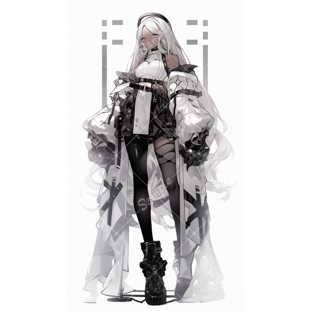 全身立ち絵素材253 サイバーゴシック 白 女の子 背景非透過