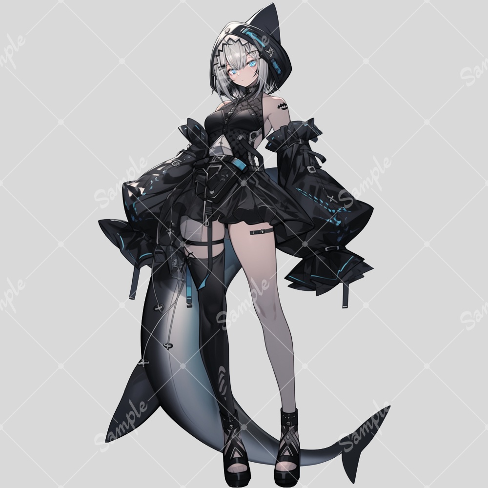 全身立ち絵素材254 サメ 女の子 サイバーゴシック 黒