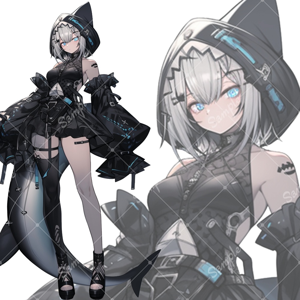 全身立ち絵素材254 サメ 女の子 サイバーゴシック 黒