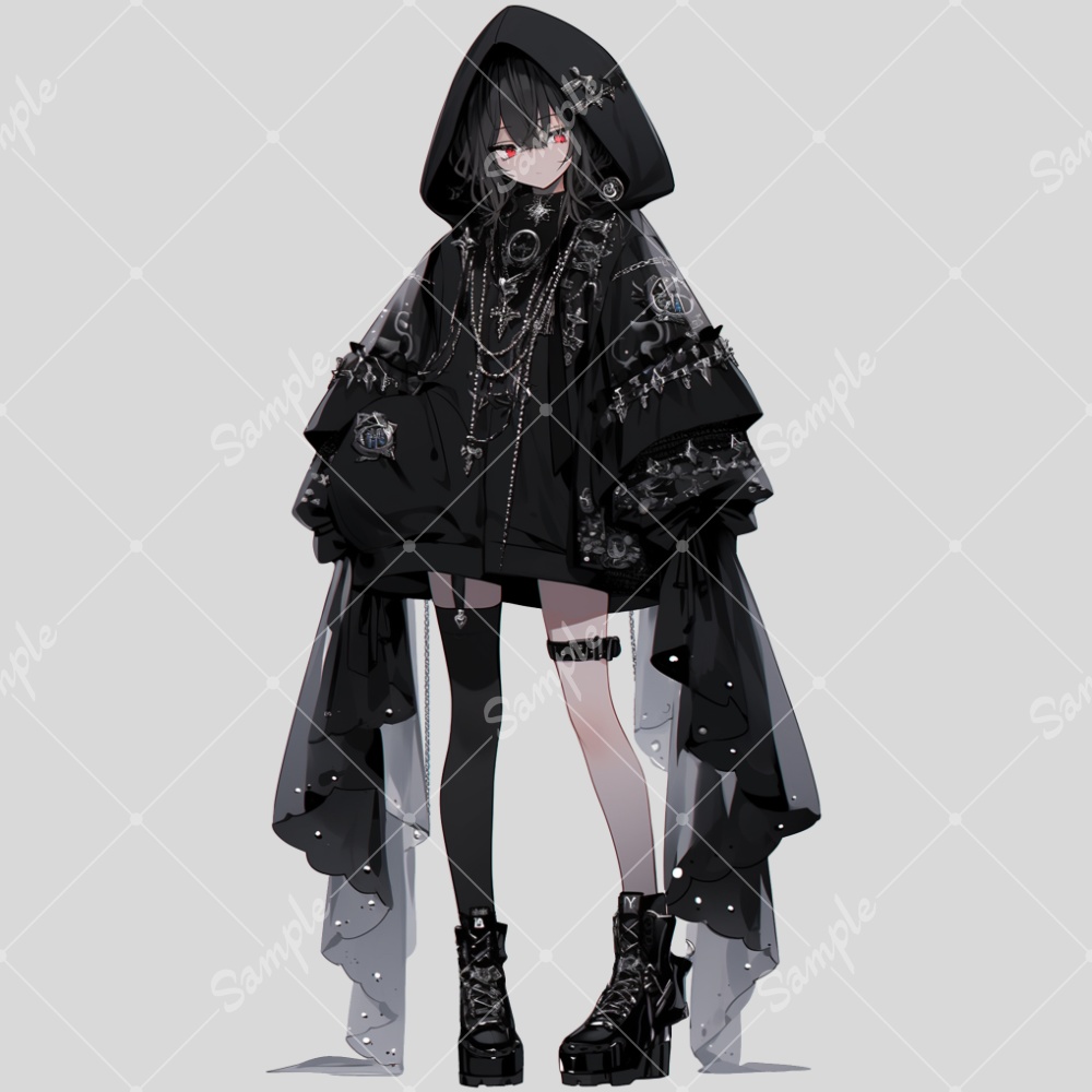 全身立ち絵素材255 サイバーゴシック 黒 女の子
