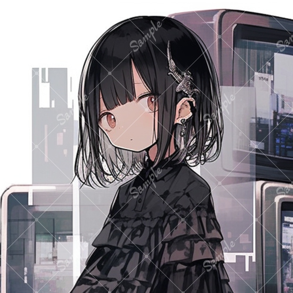 全身立ち絵素材258 サイバーゴシック 黒 女の子 背景非透過