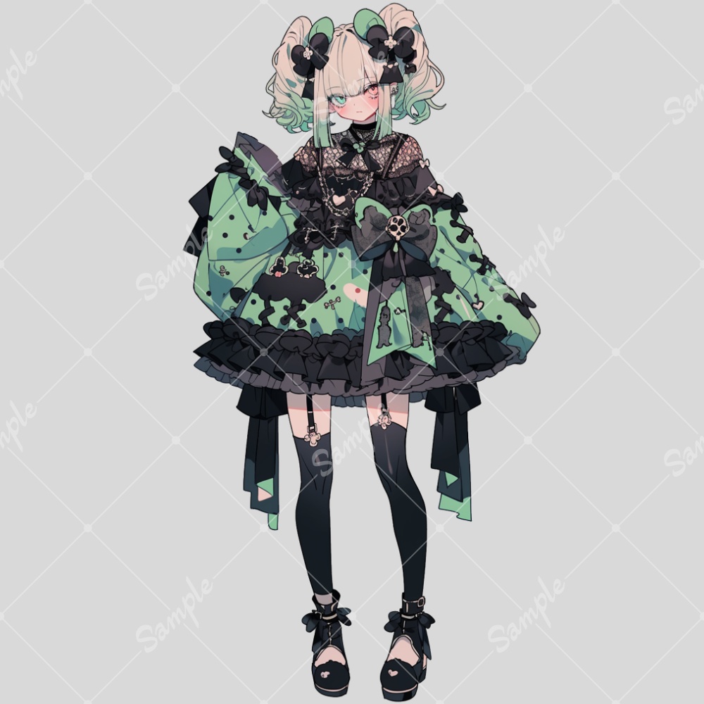 全身立ち絵素材259 チョコミントカラー サイバーゴシック 女の子