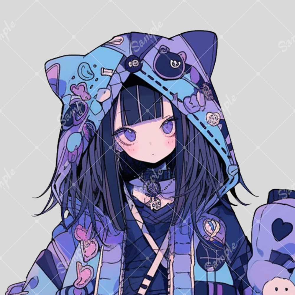 全身立ち絵素材260 猫耳パーカー 女の子 紫