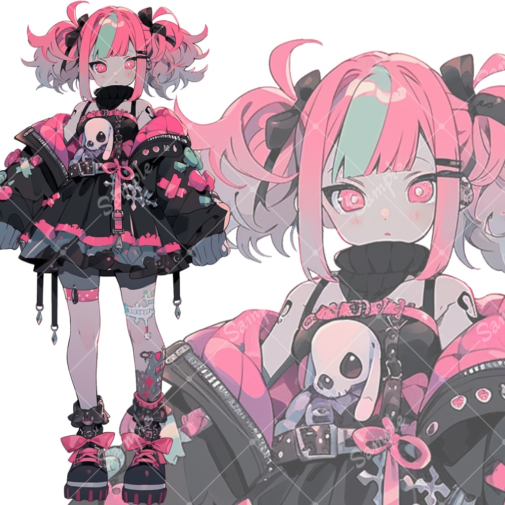 全身立ち絵素材261 サイバーゴシック ピンク×黒 女の子