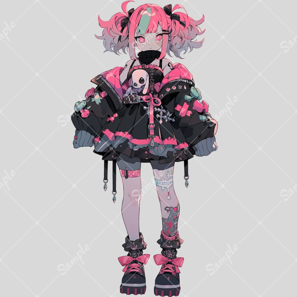 全身立ち絵素材261 サイバーゴシック ピンク×黒 女の子