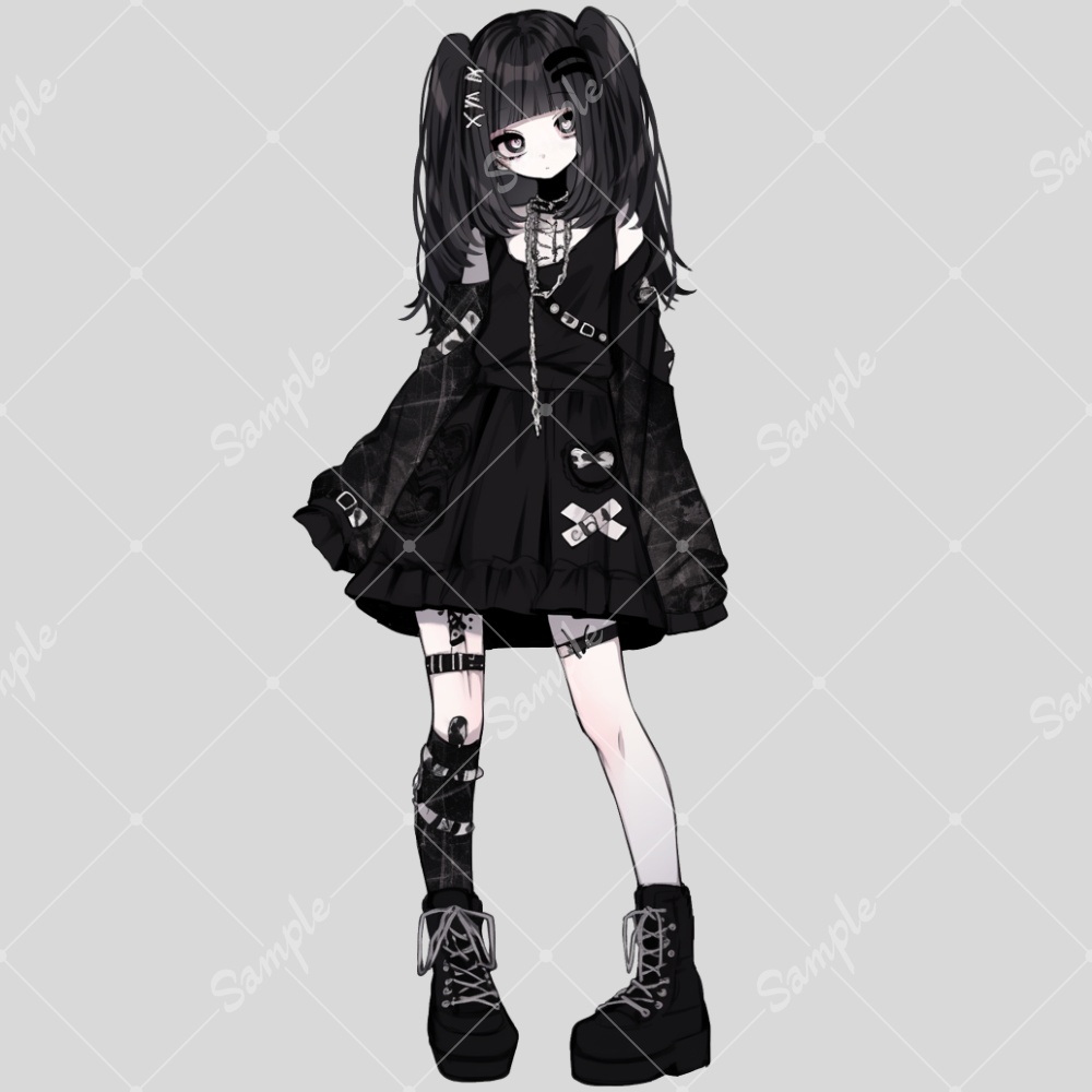 全身立ち絵素材264 黒 ゴシック パンク 女の子
