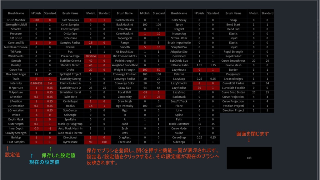 ブラシ設定値比較プラグイン(Brushstatus@tanymk)