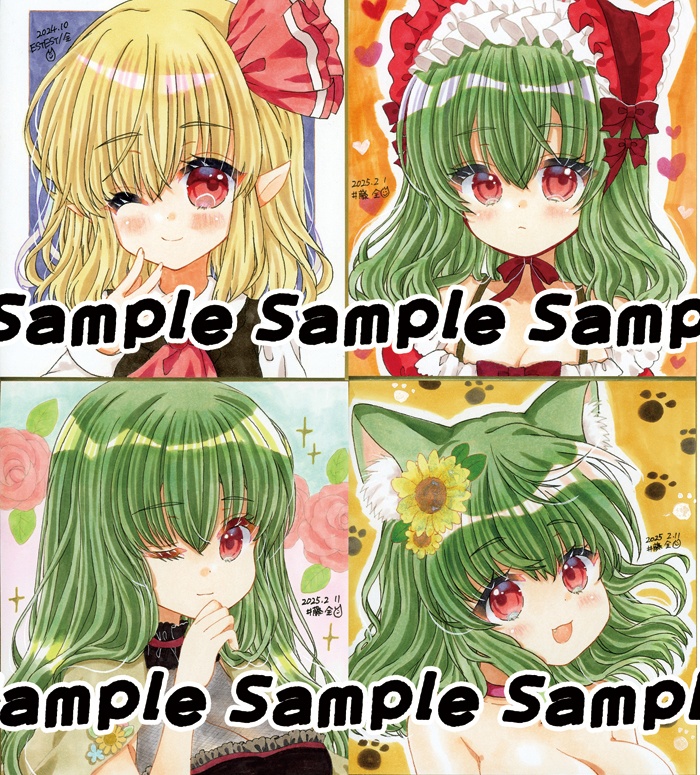 アナログ原画　東方project 　ルーミア/風見幽香　ミニ色紙