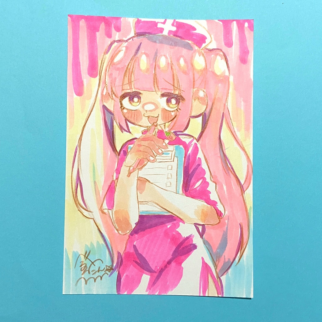 ドローイング原画ポストカード2(ピンクナースちゃん)