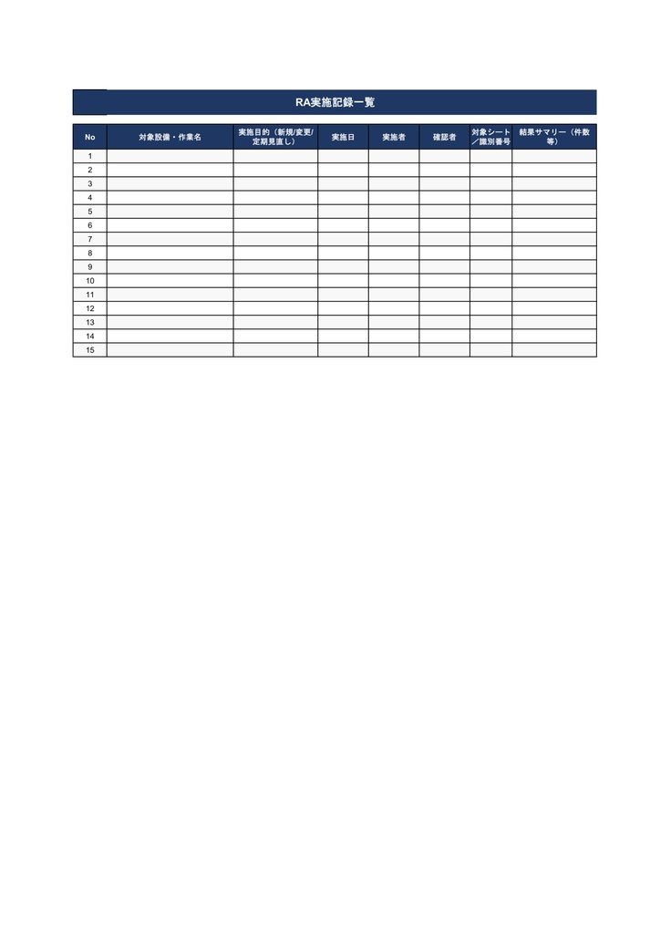 リスクアセスメントテンプレート【Excel】- ISO 12100準拠 危険源評価・リスク低減対策管理セット