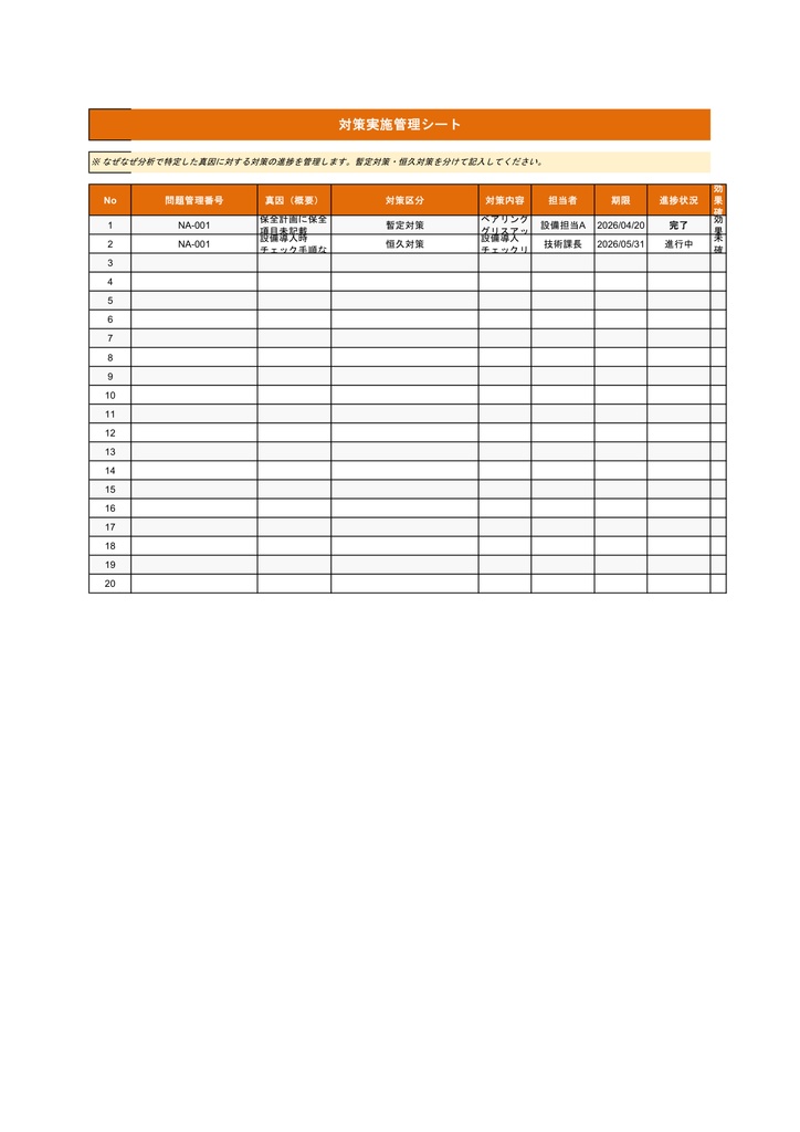 なぜなぜ分析テンプレート【Excel】- 根本原因特定・再発防止・水平展開まで 全8シート