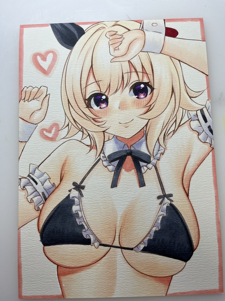 手描きイラスト　ウマ娘　カレンチャン　メイドビキニ