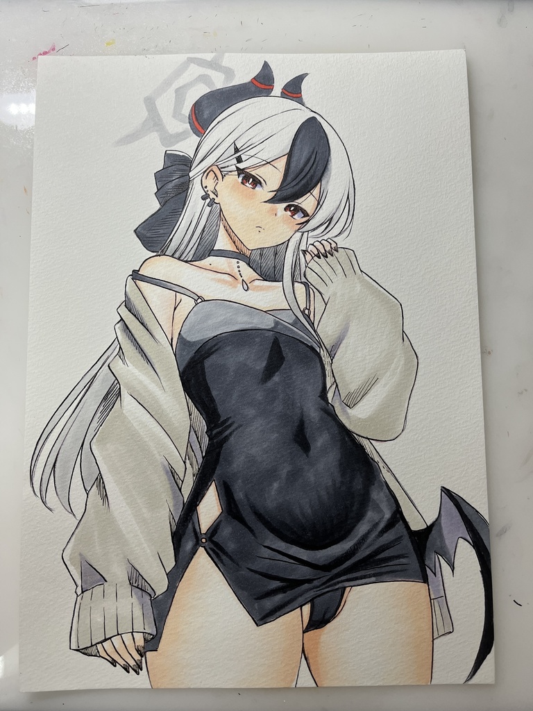 手描きイラスト　ｂ5 サイズ　　ブルーアーカイブ　カヨコ　ドレス