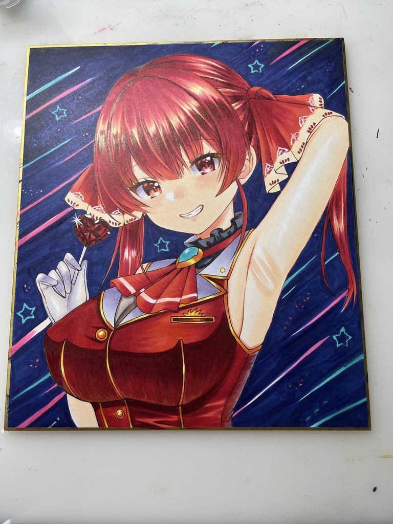 中色紙182×212mm 手描きイラスト　ホロライブ　宝鐘マリン