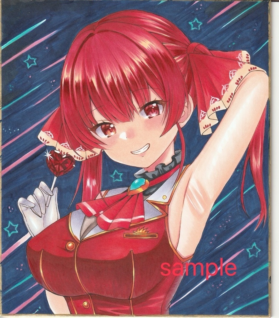 中色紙182×212mm 手描きイラスト　ホロライブ　宝鐘マリン