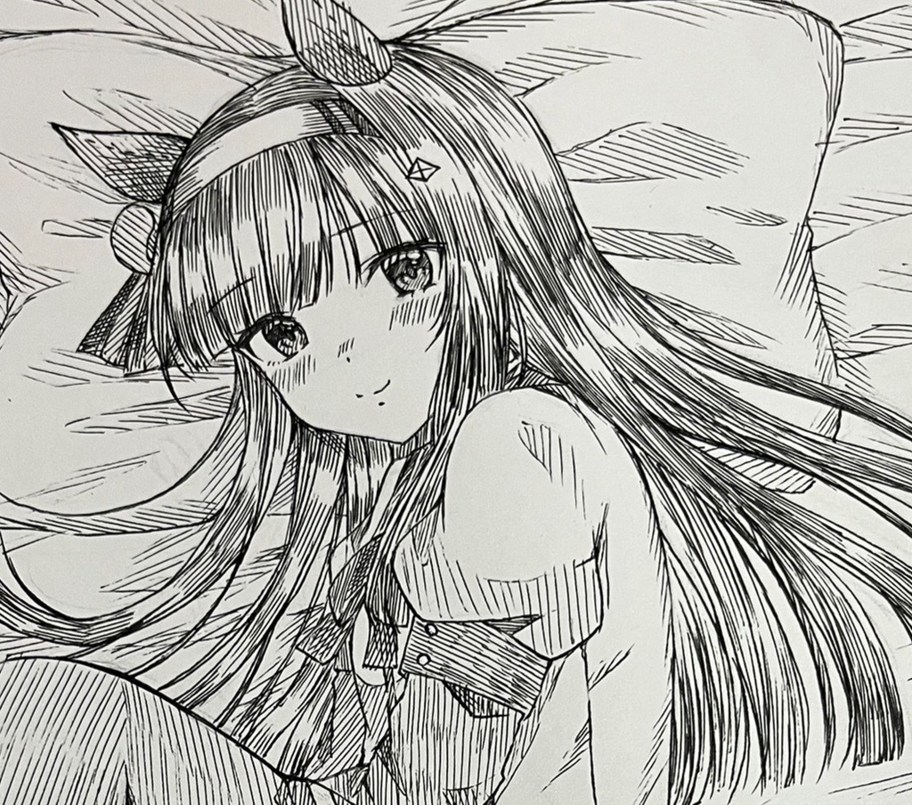 手描きイラスト　179㎜×250㎜　モノクロ　サイレンススズカ