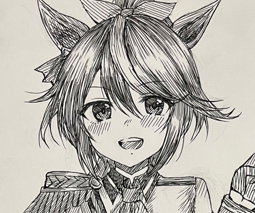 手描きイラスト　179㎜×250㎜　モノクロ　トウカイテイオー