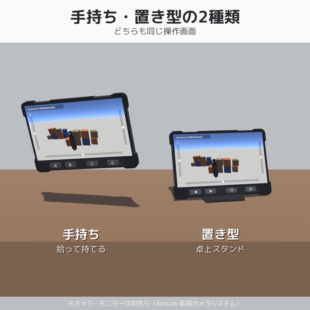 【VRChatワールドギミック】ApoLab 監視カメラシステム 操作タブレット追加パック【カメラの向き・ズーム操作】