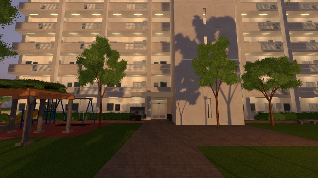 【発売記念 10/31まで¥1,500】郊外の団地ワールド【VRChat・PC】昼と夕方の2場面+団地の部材94点