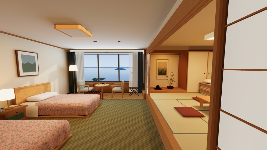 【発売記念 11/13まで¥1,000】海の見える古いリゾートホテルの和洋室【VRChat・PC】