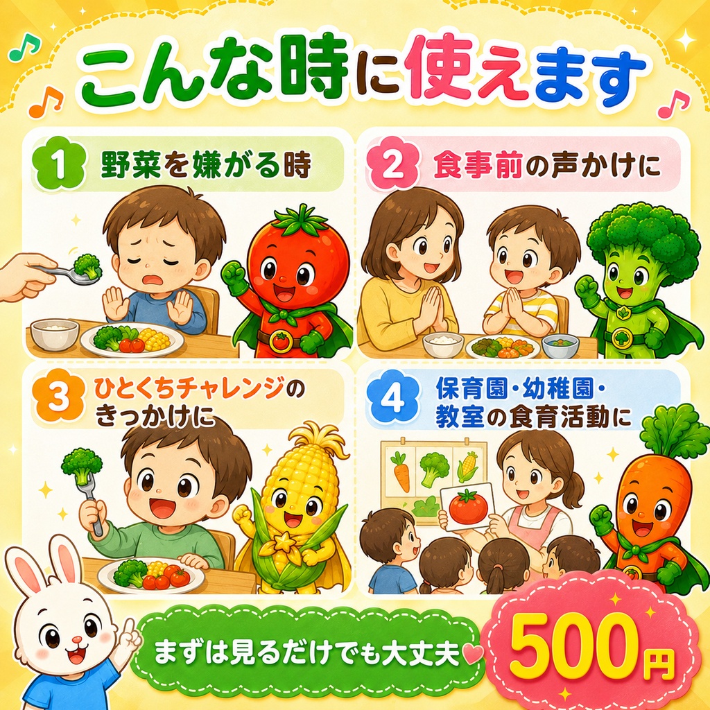 【2歳〜5歳対象】野菜イヤイヤが少しラクになる おやさいヒーローとカラフルごはん|食育ソング単品版