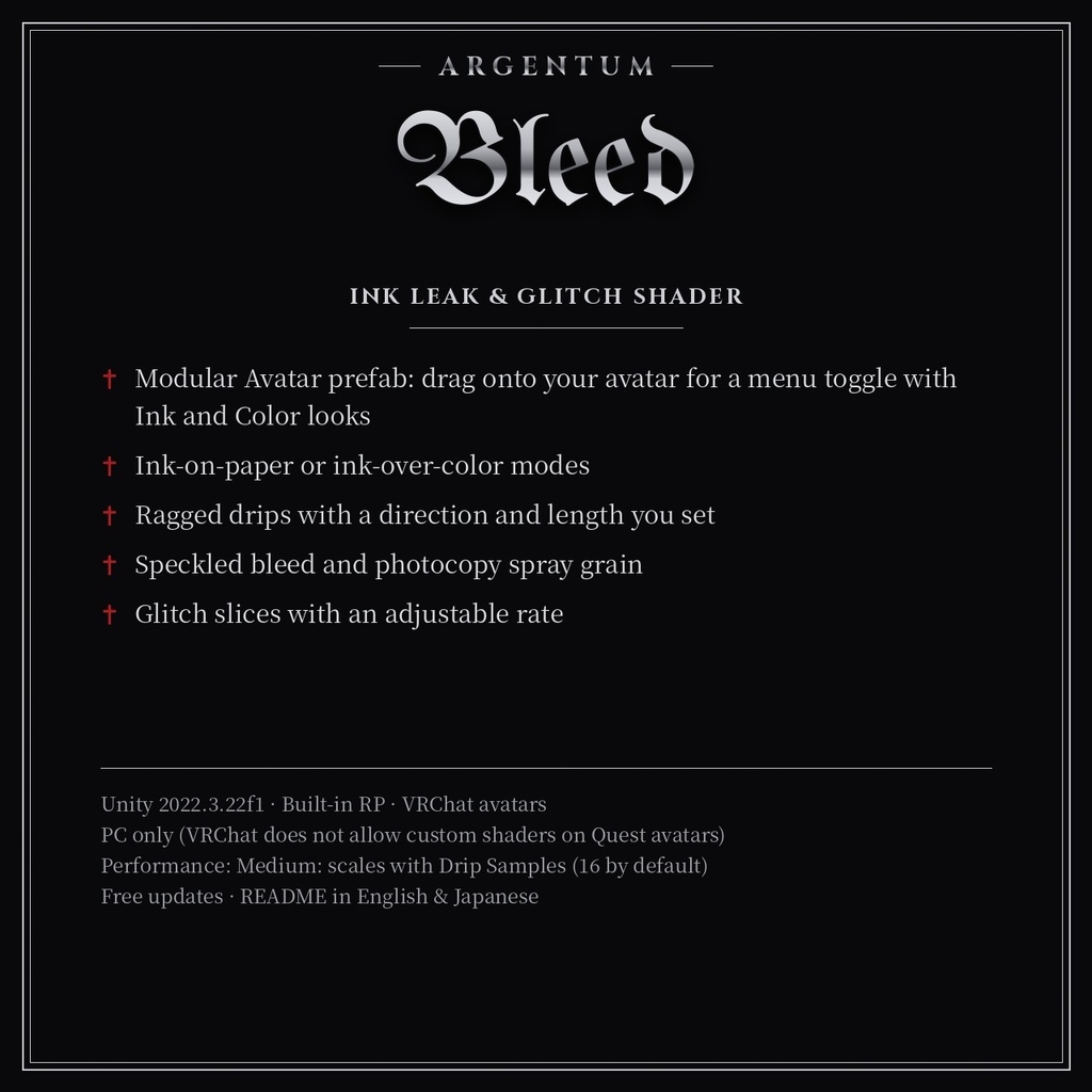 【VRChat】【MA対応】Argentum Bleed|インク滲み・グリッチシェーダー【PC用】