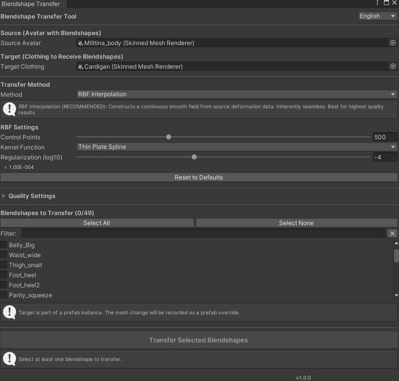 Blendshape Transfer Tool for Unity