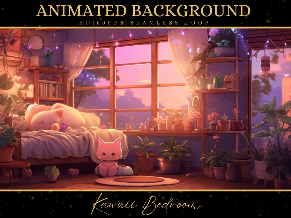 Vtuber Animated Background, Cozy Lofi Ambience Kawaii Bedroom, Pink Twitch Fantasy Stream Overlay, Vtuber Seamless Looped Background