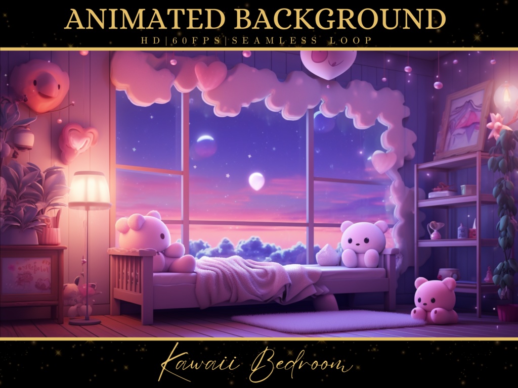 Kawaii Bedroom 2, Vtuber Animated Background, Cozy Lofi Ambience Kawaii Bedroom, Pink Twitch Fantasy Stream Overlay, Vtuber Seamless Looped Background