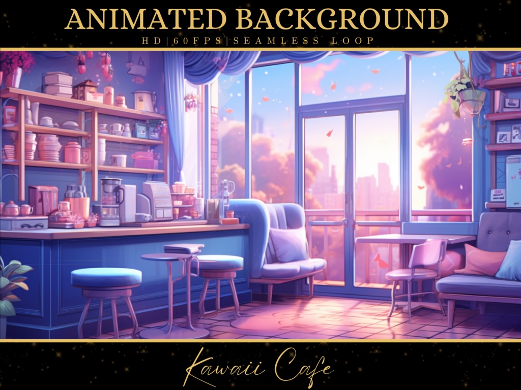 Kawaii Cafe, Vtuber Animated Background, Cozy Lofi Ambience Kawaii Cafe Scene, Pink Twitch Fantasy Stream Overlay, Vtuber Seamless Looped Background