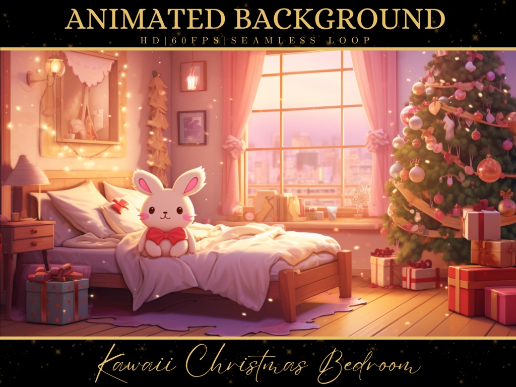 Vtuber Animated Background, Cozy Lofi Ambience Kawaii Christmas Bedroom 3, Pink Twitch Fantasy Stream Overlay, Vtuber Seamless Loop Background logo
