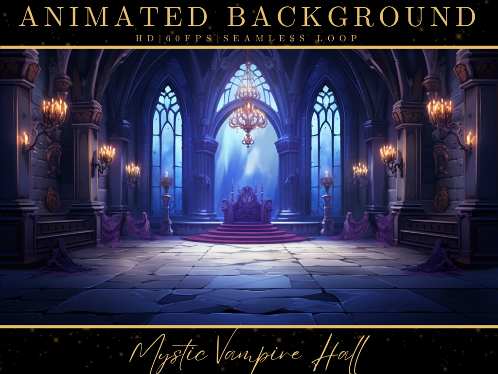 Vtuber Animated Background, Mystic Vampire Hall 1 Scene, Twitch Fantasy Stream Overlay, Vtuber Seamless Looped Background, Cozy Lofi Animation