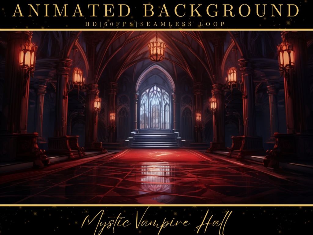 Vtuber Animated Background, Mystic Vampire Hall Scene 2, Red Twitch Fantasy Stream Overlay, Vtuber Seamless Looped Background, Cozy Lofi