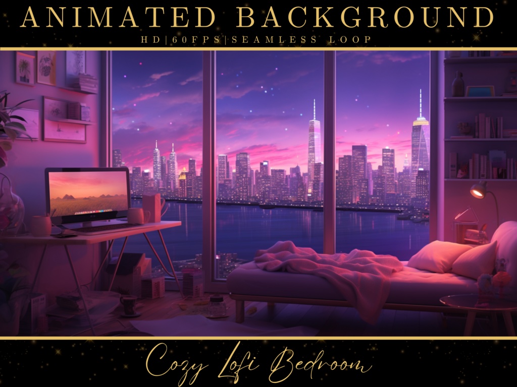 Vtuber Animated Background, Cozy Lofi Bedroom 1, Pink Twitch Fantasy Stream Overlay, Virtual Fantasy, Vtuber Seamless Loop Background, Stream